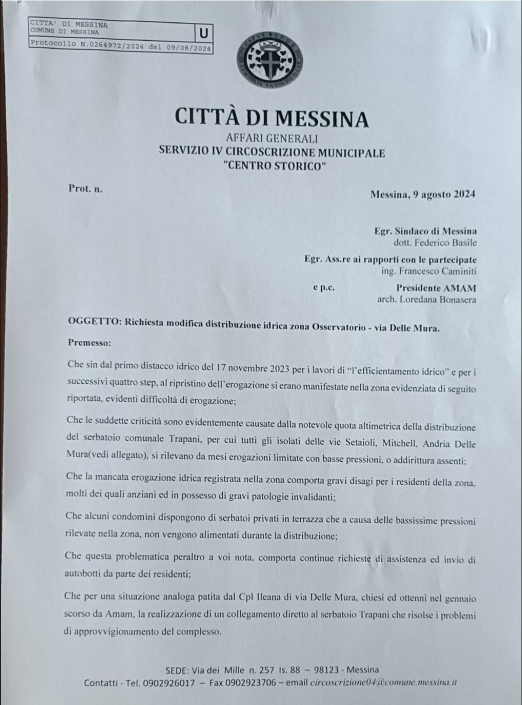 20240809 Richiesta modifica distribuzione idrica quadrilatero via delle Mura-via Osservatorio e limitrofe 1