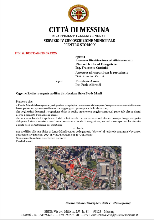 20250528 Richiesta urgente modifica distribuzione rete idrica Fondo Miceli